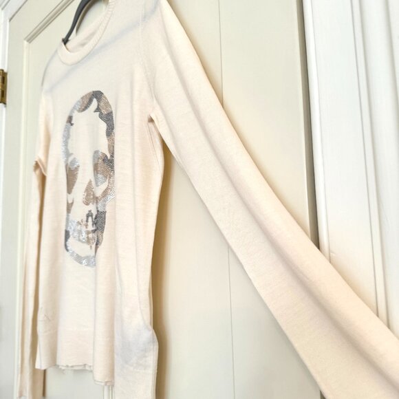 Zadig Voltaire Miss Camo Skull Ivory Merino Wool Sweater Size Large NWOT - Picture 9 of 16